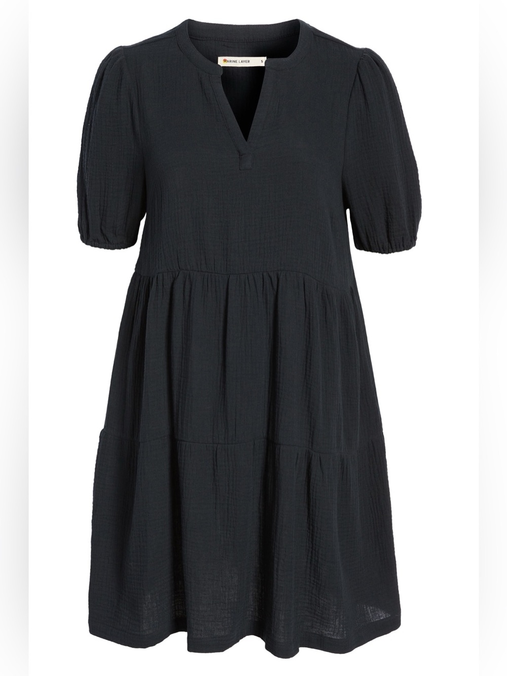 MARINE LAYER Black Short Sleeve V-Neck Dress - Picture 7 of 11